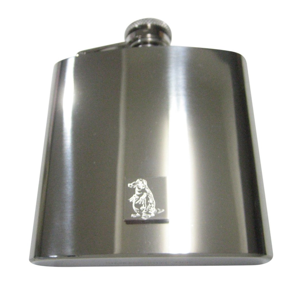 Silver Toned Square Etched Duck Billed Platypus 6oz Flask